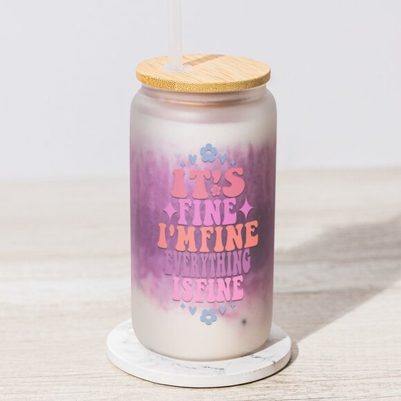 It’s Fine I’m Fine Everything Is Fine, Groovy Tumbler, Retro Funny Glass Cup,70s - Picture 5 of 7